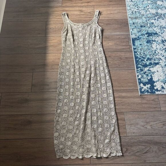 Vintage lace cream maxi dress gown size large - Picture 3 of 5
